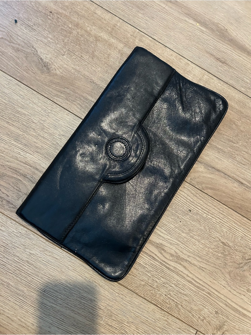 Vintage Classic Large Black Leather Clutch Wallet